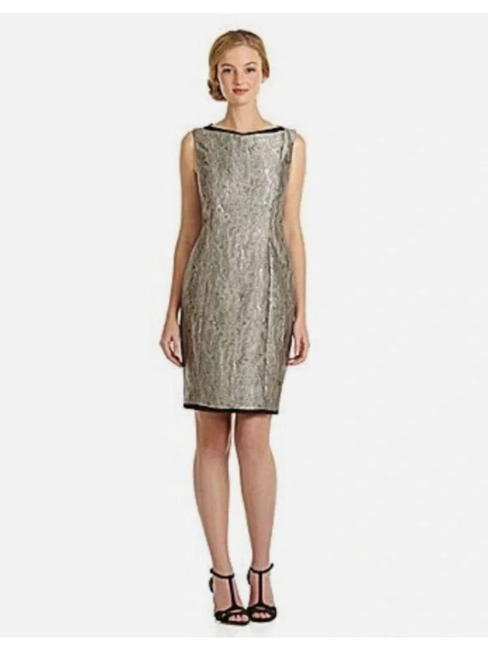 Antonia Melani Gold Metallic Textured Iridescent Sheath Dress Sleeveless Size 6